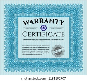 Light blue Warranty Certificate template. Detailed. With linear background. Good design. 