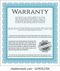 Light blue Warranty Certificate template. Artistry design. Vector illustration. Easy to print. 