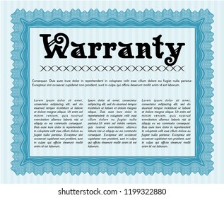 Light blue Warranty Certificate template. With background. Customizable, Easy to edit and change colors. Money style design. 