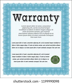 Light blue Warranty Certificate template. With complex background. Money style design. Customizable, Easy to edit and change colors. 