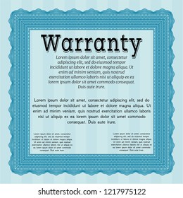Light blue Warranty Certificate template. Money Pattern design. With guilloche pattern. Customizable, Easy to edit and change colors. 
