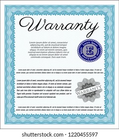 Light blue Warranty Certificate template. Easy to print. Customizable, Easy to edit and change colors. Nice design. 