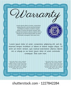 Light blue Warranty Certificate template. With complex background. Customizable, Easy to edit and change colors. Money style design. 