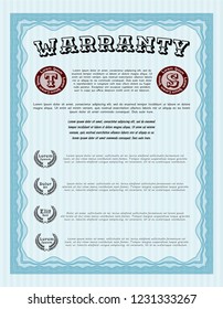 Light blue Warranty Certificate template. Money Pattern. Vector illustration. With guilloche pattern. 