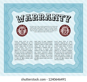 Light blue Warranty Certificate template. With quality background. Lovely design. Customizable, Easy to edit and change colors. 