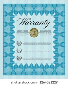 Light blue Warranty Certificate template. Excellent design. With complex linear background. Vector illustration. 