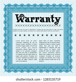 Light blue Warranty Certificate template. Good design. Printer friendly. Detailed. 