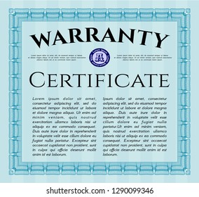Light blue Warranty Certificate template. Customizable, Easy to edit and change colors. With background. Sophisticated design. 