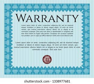 Light blue Warranty Certificate template. Modern design. Detailed. With quality background. 