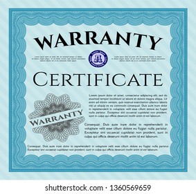 Light blue Warranty Certificate template. Money Pattern. With complex background. Vector illustration. 