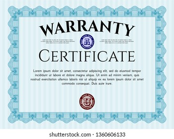 Light blue Warranty Certificate template. Retro design. Customizable, Easy to edit and change colors. Printer friendly. 