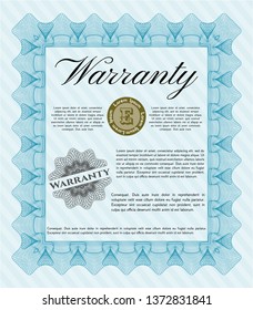 Light blue Warranty Certificate template. Customizable, Easy to edit and change colors. With guilloche pattern and background. Retro design. 