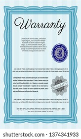 Light blue Warranty Certificate template. Cordial design. With guilloche pattern. Detailed. 