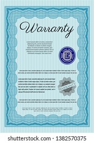 Light blue Warranty Certificate template. Customizable, Easy to edit and change colors. With linear background. Money Pattern design. 