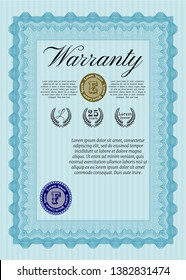 Light blue Warranty Certificate template. Money Pattern design. Customizable, Easy to edit and change colors. Printer friendly. 