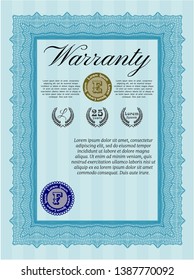 Light blue Warranty Certificate template. Superior design. Vector illustration. Printer friendly. 