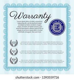 Light blue Warranty Certificate template. With linear background. Lovely design. Customizable, Easy to edit and change colors. 