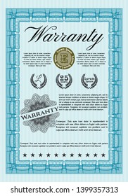 Light blue Warranty Certificate template. With background. Vector illustration. Artistry design. 