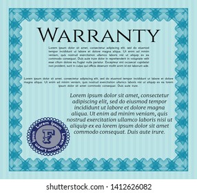 Light blue Warranty Certificate template. With background. Customizable, Easy to edit and change colors. Modern design. 