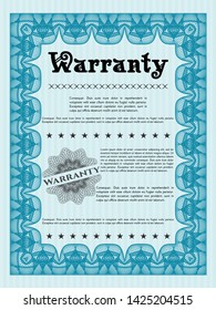 Light blue Warranty Certificate template. Printer friendly. Vector illustration. Modern design. 