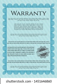 Light blue Warranty Certificate template. Vector illustration. Complex background. Artistry design. 
