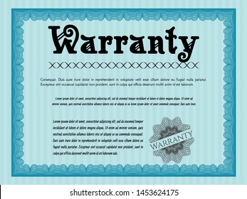 Light blue Warranty Certificate template. Customizable, Easy to edit and change colors. With background. Money style design. 