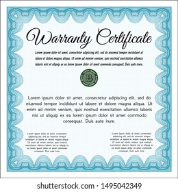 Light blue Warranty Certificate template. Printer friendly. Customizable, Easy to edit and change colors. Money Pattern. 