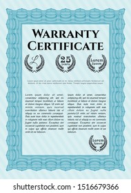 Light blue Warranty Certificate template. Modern design. Printer friendly. Detailed. 