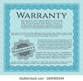 Light blue Warranty Certificate template. Detailed. Easy to print. Money style design. 