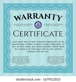 Light blue Warranty Certificate template. Excellent design. Vector illustration. With background. 