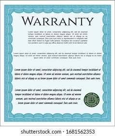 Light blue Warranty Certificate template. With quality background. Beauty design. Detailed. 