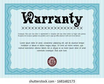 Light blue Warranty Certificate template. With quality background. Superior design. Detailed. 