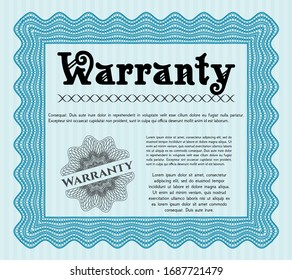 Light blue Warranty Certificate template. With guilloche pattern and background. Detailed. Superior design. 