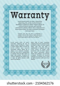 Light blue Warranty Certificate template. Sophisticated design.  Printer friendly.  Vector illustration. 