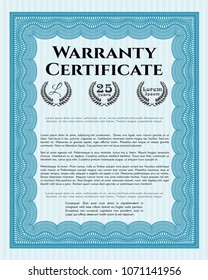  Light blue Warranty. Complex background. Money design. Vector illustration. 