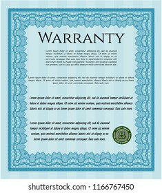 Light blue Warranty. With complex background. Nice design. Vector illustration. 