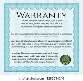 Light blue Warranty. Complex background. Superior design. Customizable, Easy to edit and change colors. 