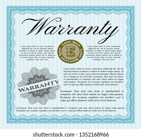 Light blue Warranty. Complex background. Vector illustration. Retro design. 