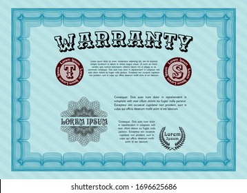 Light blue Warranty. Complex background. Good design. Vector illustration. 