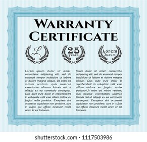 Light blue Warranty. Customizable, Easy to edit and change colors. With guilloche pattern and background. Lovely design. 