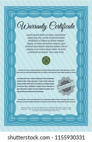Light blue Warranty. Customizable, Easy to edit and change colors. With guilloche pattern and background. Retro design. 