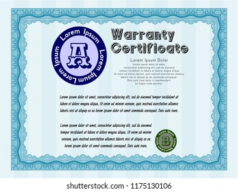 Light blue Warranty. Customizable, Easy to edit and change colors. With guilloche pattern and background. Nice design. 