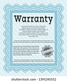 Light blue Warranty. Detailed. With great quality guilloche pattern. Money style design. 