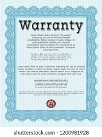 Light blue Warranty. Elegant design. With complex background. Vector illustration. 