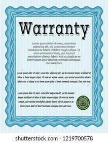 Light blue Warranty. Excellent design. Detailed. Printer friendly. 