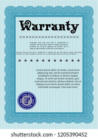 Light blue Warranty. Good design. Detailed. Printer friendly. 