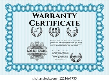 Light blue Warranty. Good design. With complex linear background. Detailed. 