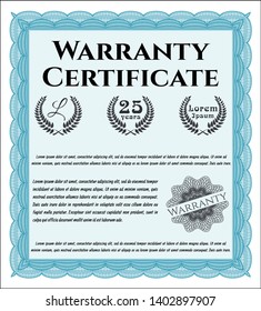 Light blue Warranty. Good design. Detailed. Printer friendly. 
