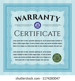 Light blue Warranty. With guilloche pattern and background. Detailed. Beauty design. 