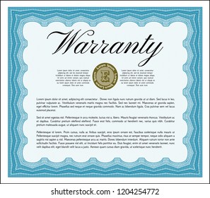 Light blue Warranty. With guilloche pattern. Vector illustration. Perfect design. 